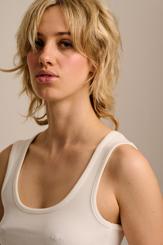 Romy  - Cotton Scoop Vest in Ecru