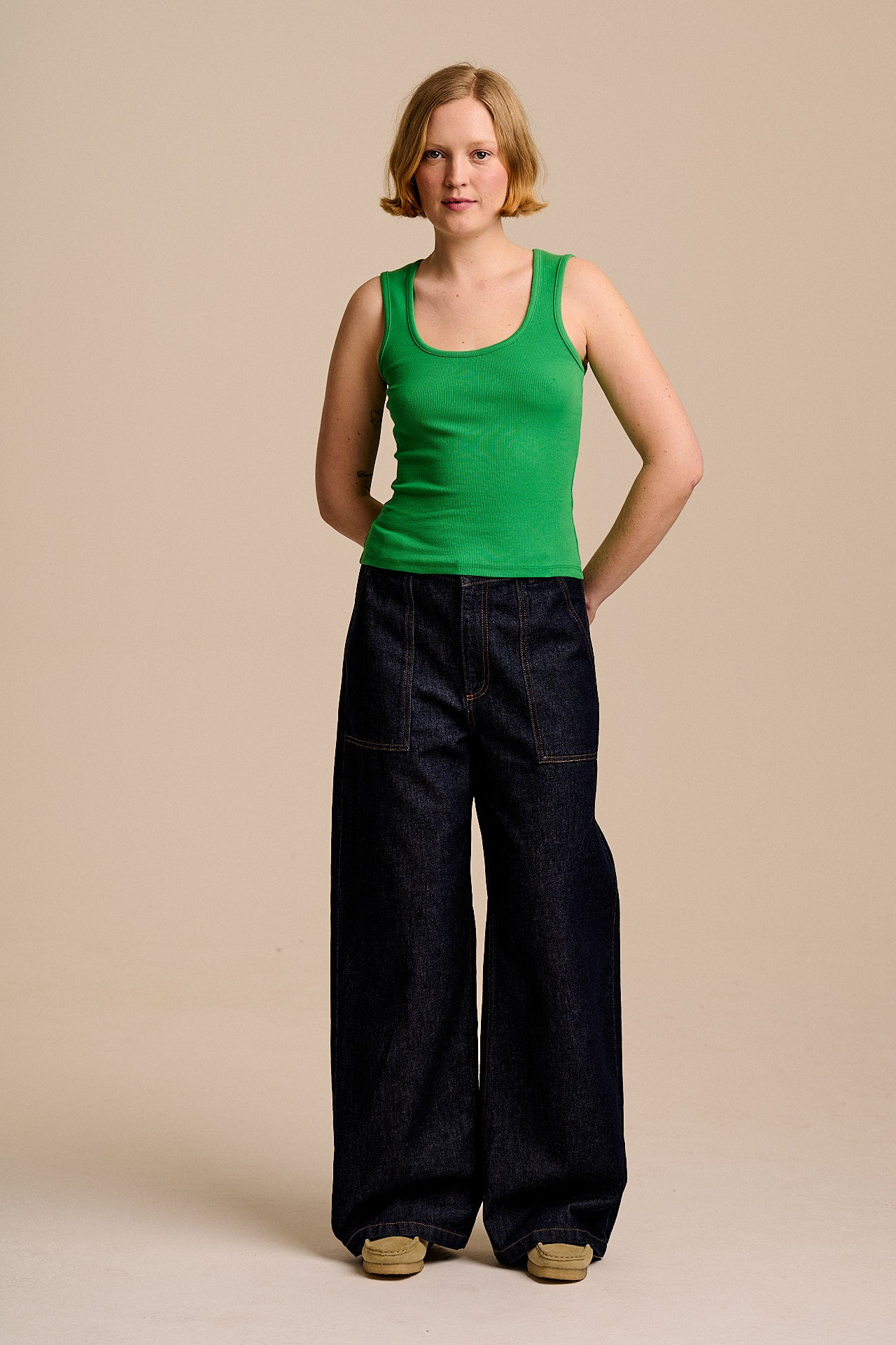 Romy  - Cotton Scoop Vest in Kelly Green
