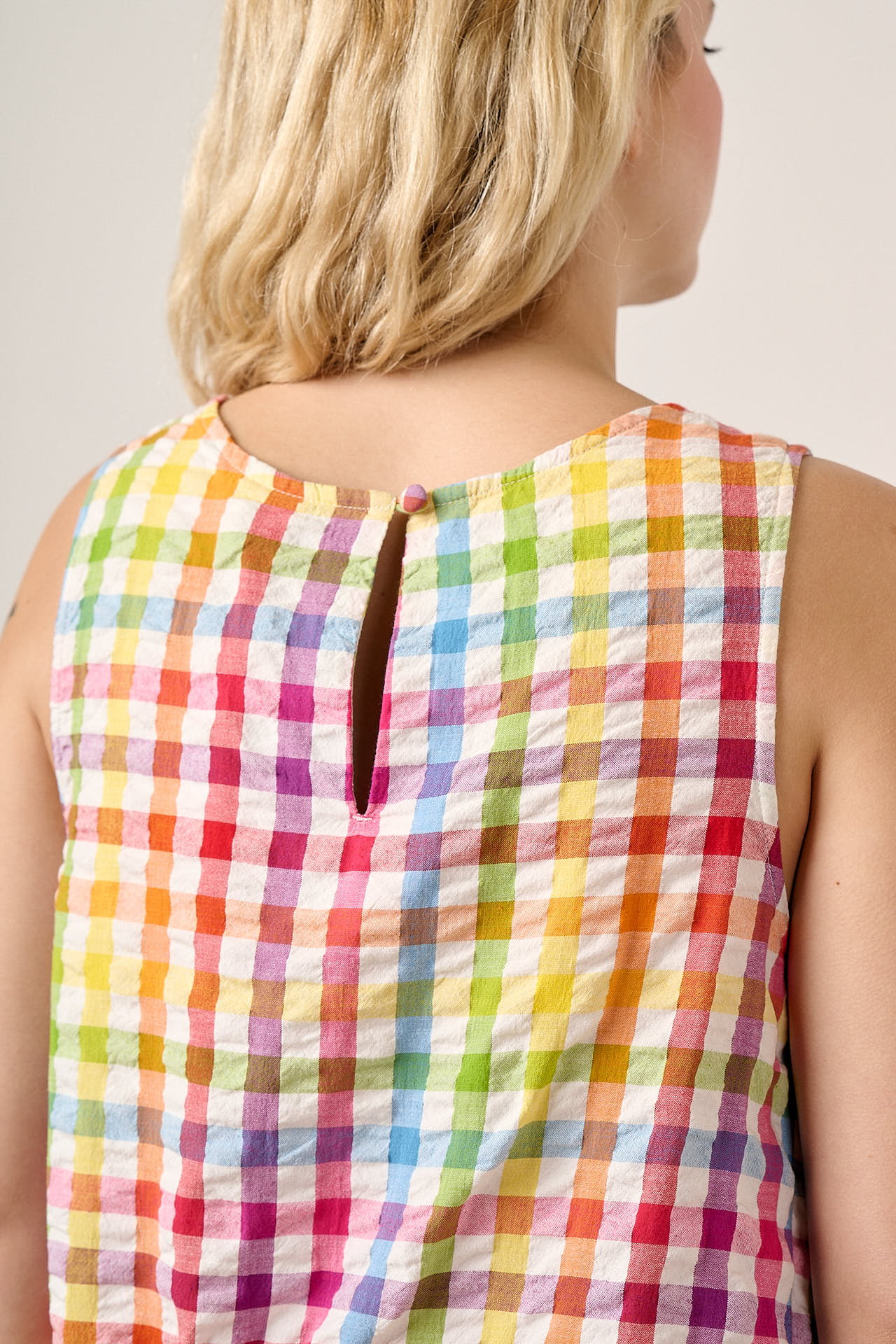 Sacha - Cotton Midi Dress in Rainbow Check
