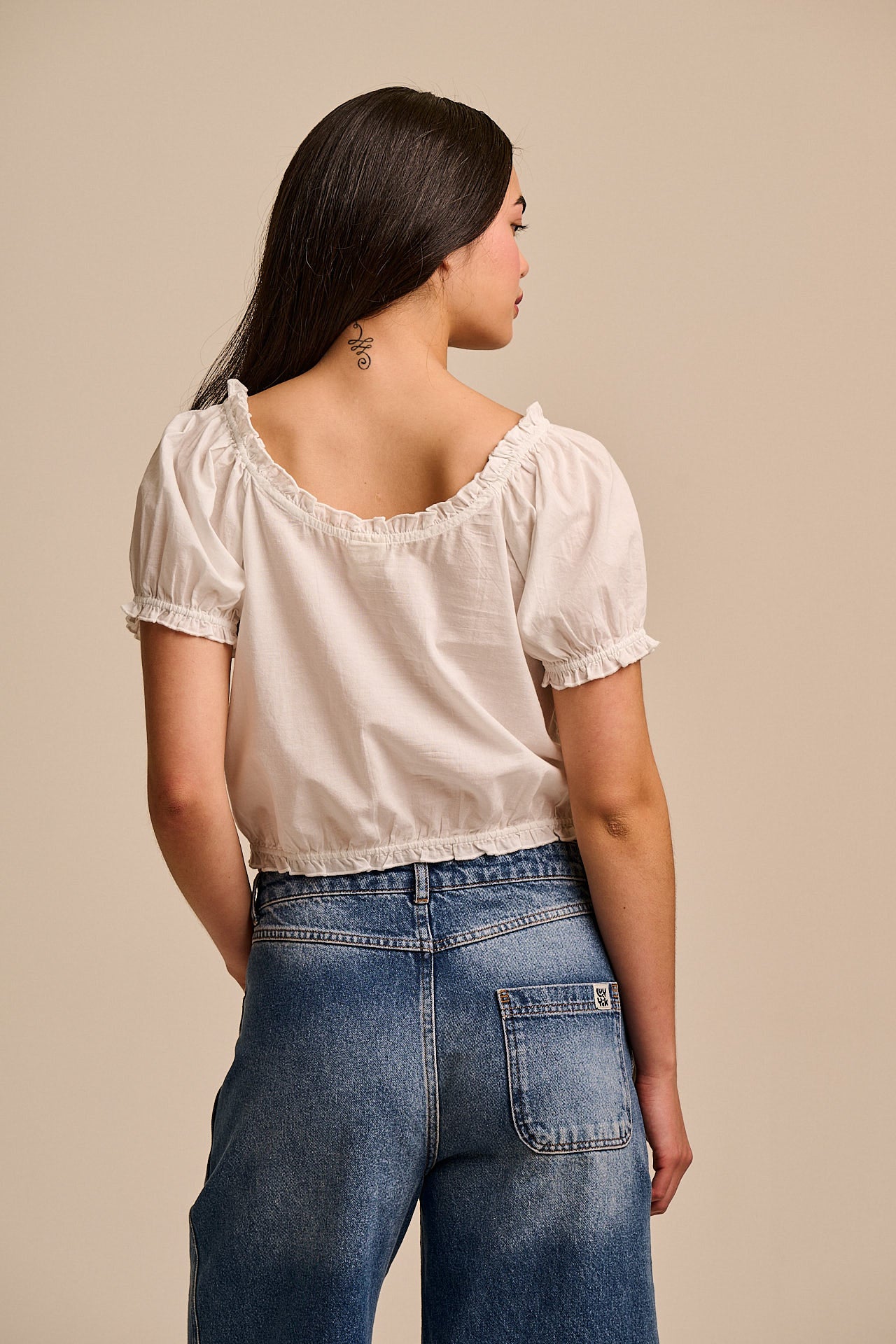 Sage - Cotton Puff Sleeve Blouse in White