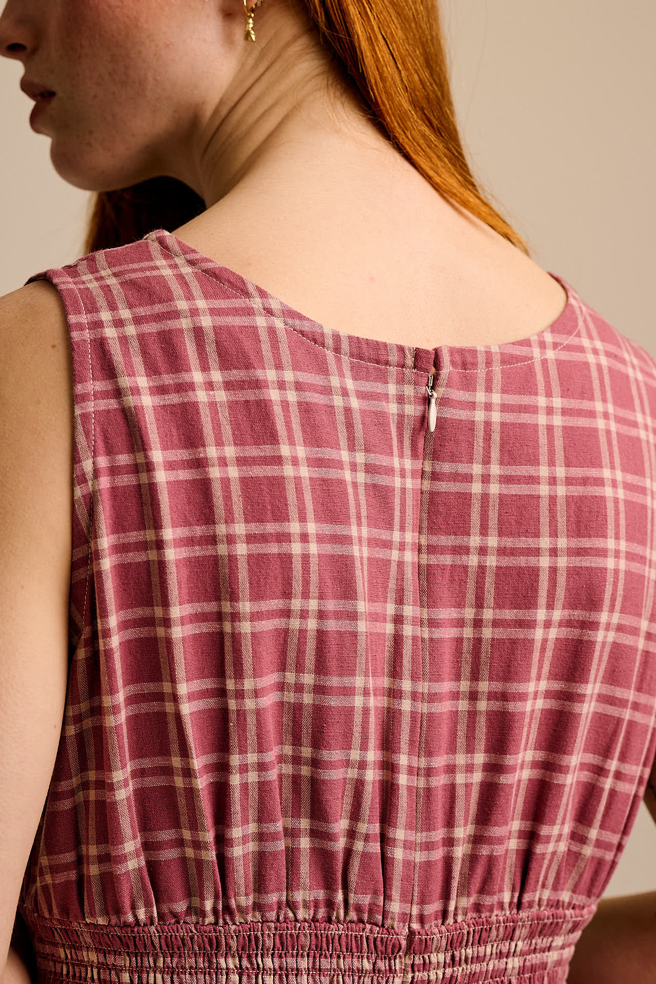 Simone - Cotton & Linen Jumpsuit in Maroon Deco Rose Check