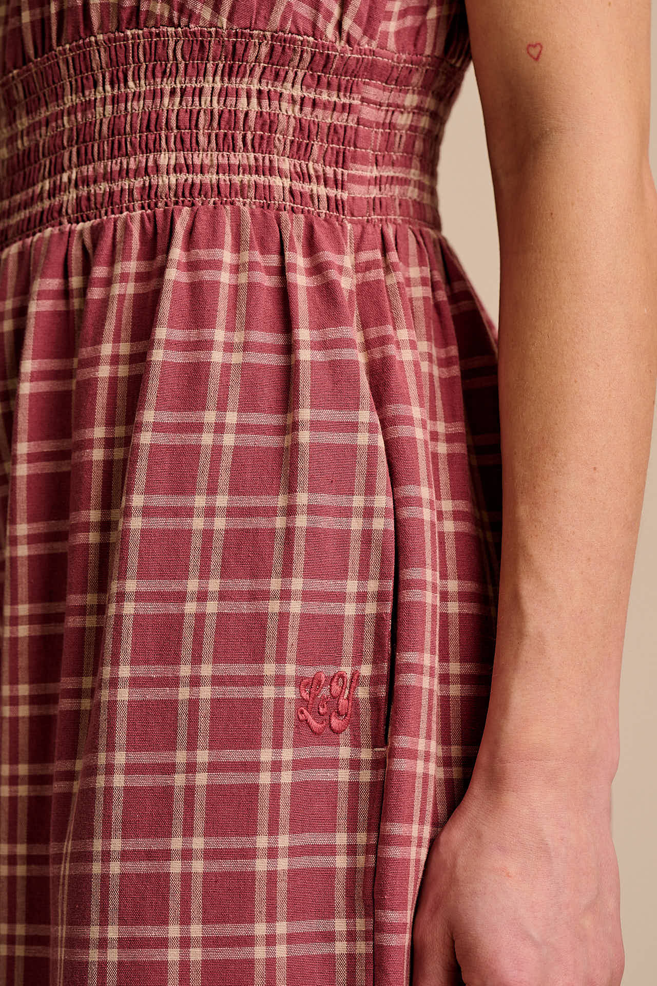 Simone - Cotton & Linen Jumpsuit in Maroon Deco Rose Check