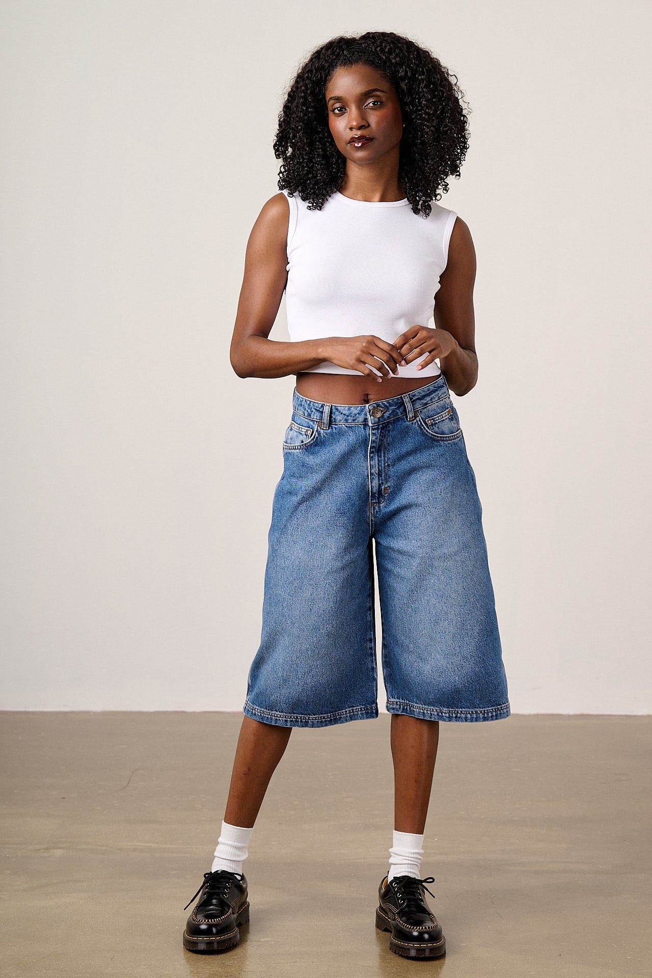 Sol - Denim Long Shorts in Vintage Wash