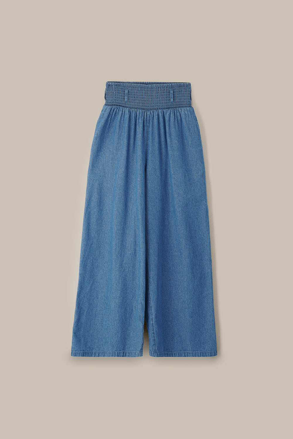 Alex - Wide Leg Cotton Trousers in Mid Wash Blue