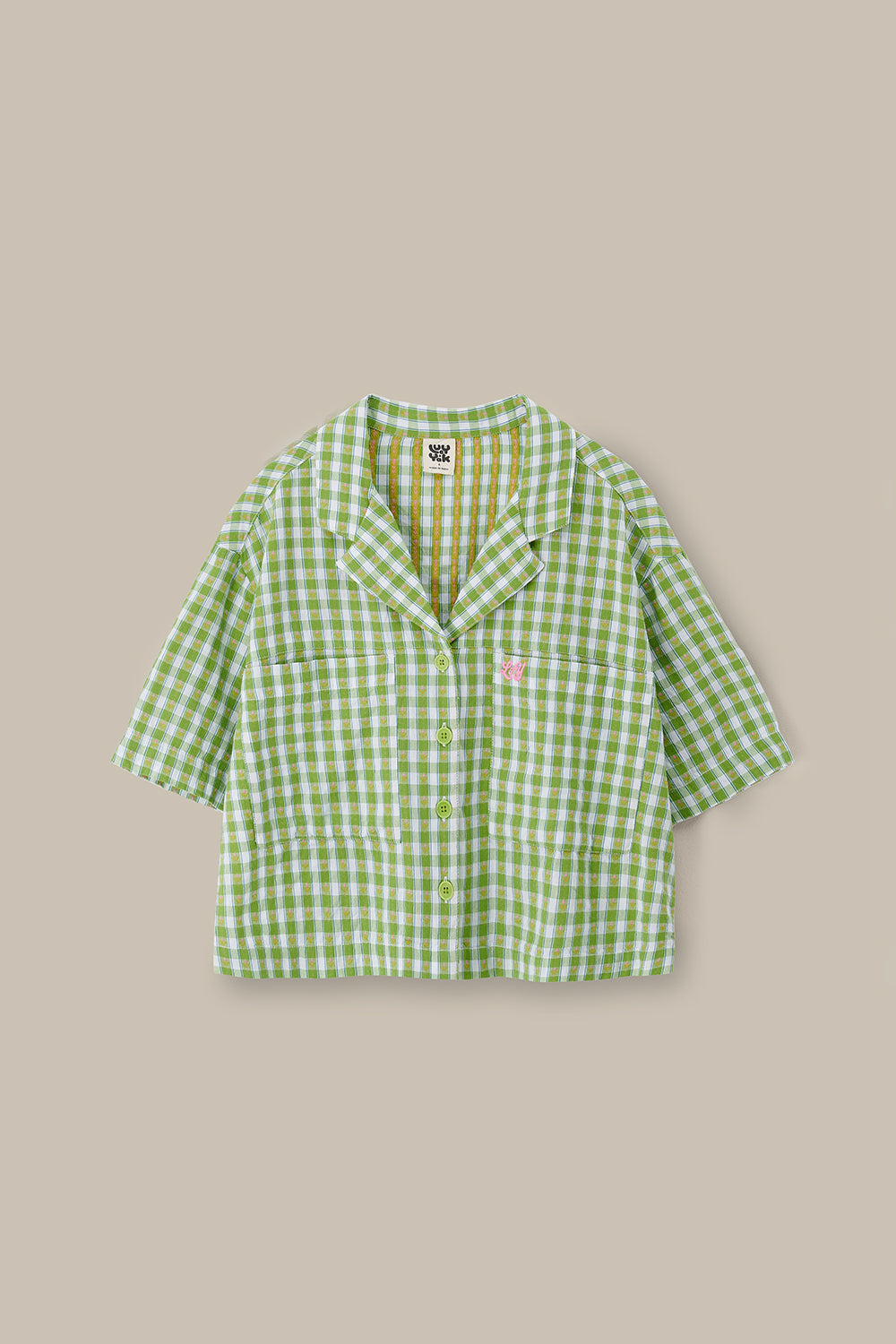 Alfie - Cotton Shirt in Green & White Tulip Gingham