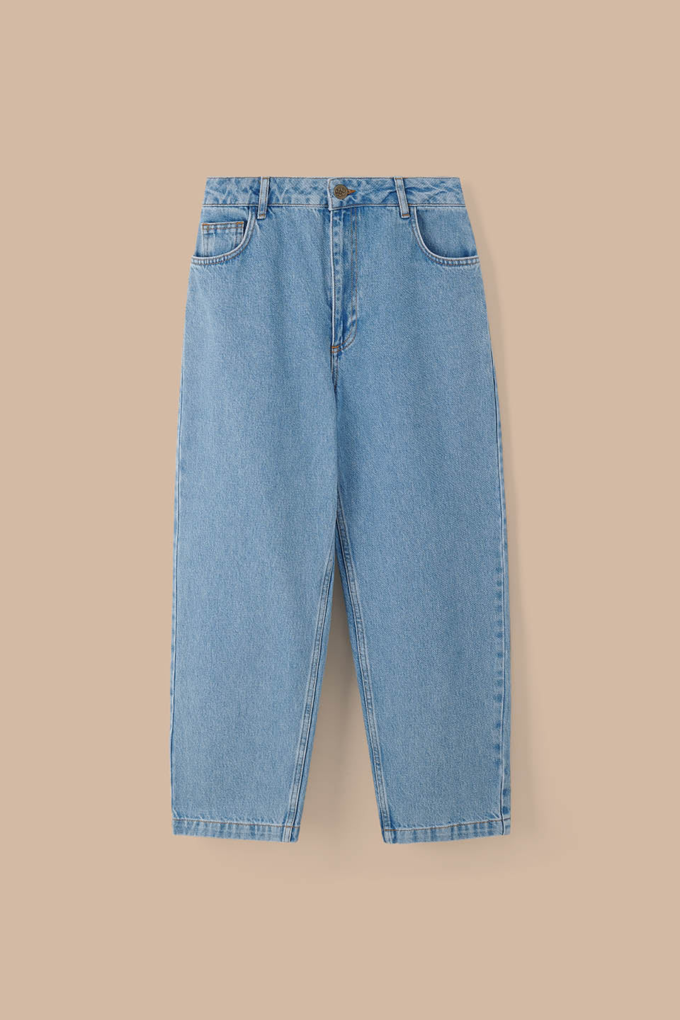 Drew - Cropped Straight Leg Cotton Trousers in Lightwash Blue