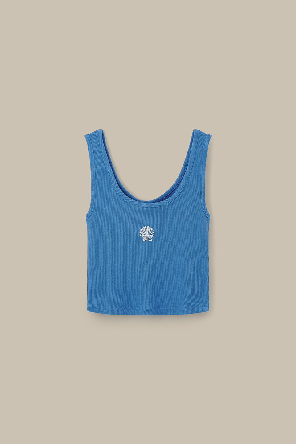 Eden - Cotton Ribbed Vest in Blue Shell Embroidery