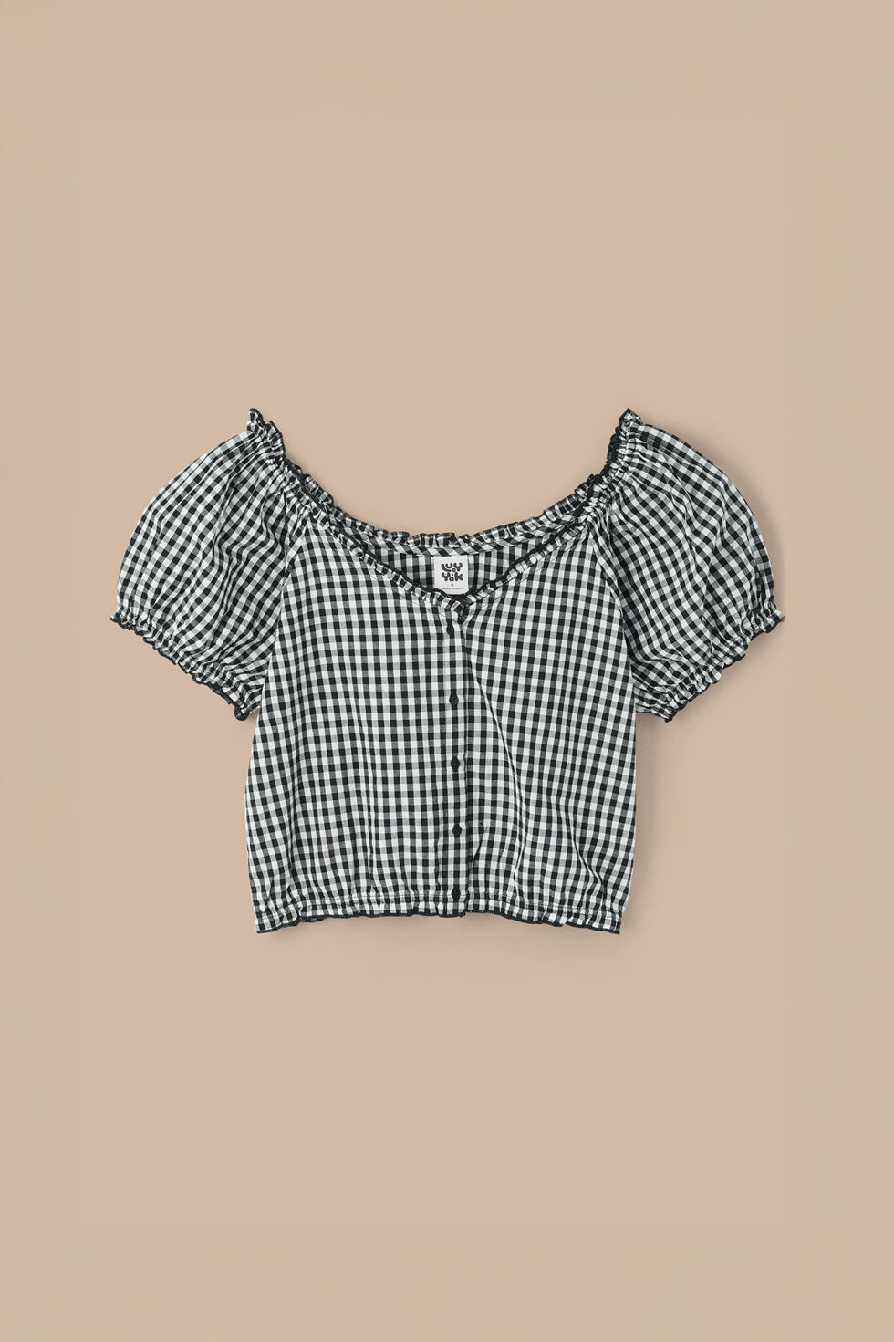 Sage - Cotton Puff Sleeve Blouse in Black & White Gingham
