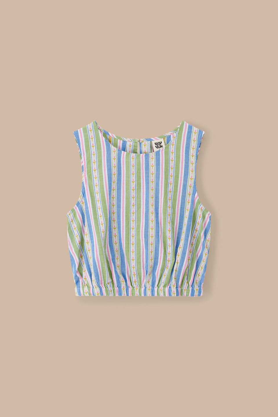 Lumi - Cotton Cropped Woven Top in Tulip Stripe