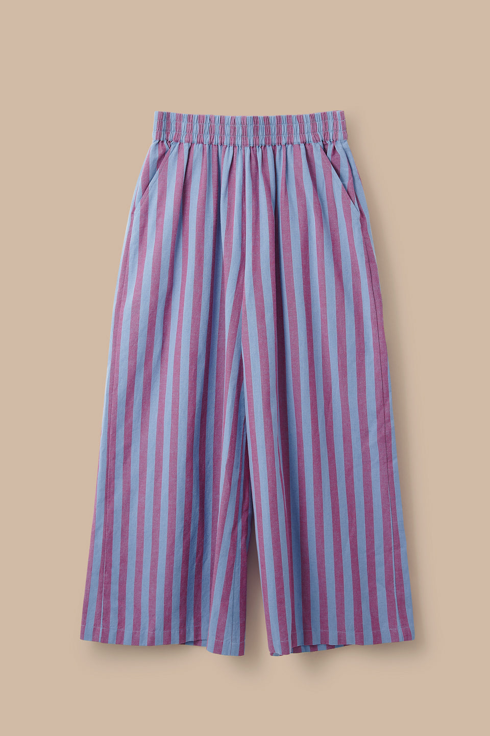 Maddie - Cotton & Linen Trousers in Burgundy & Blue Stripe