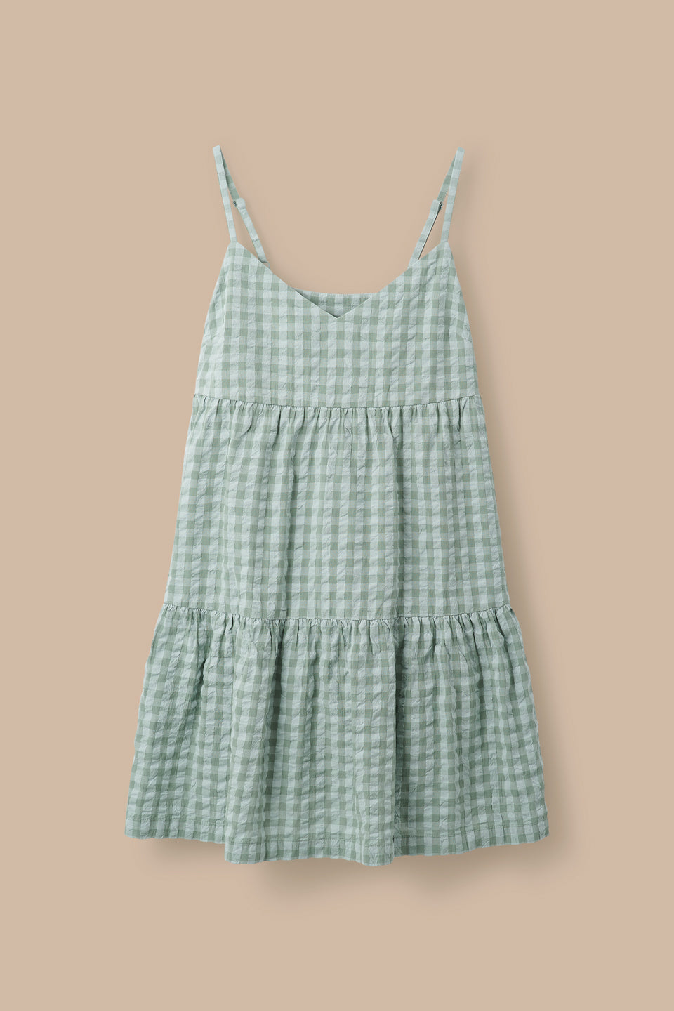 Mae - Cotton Mini Dress in Green Gingham