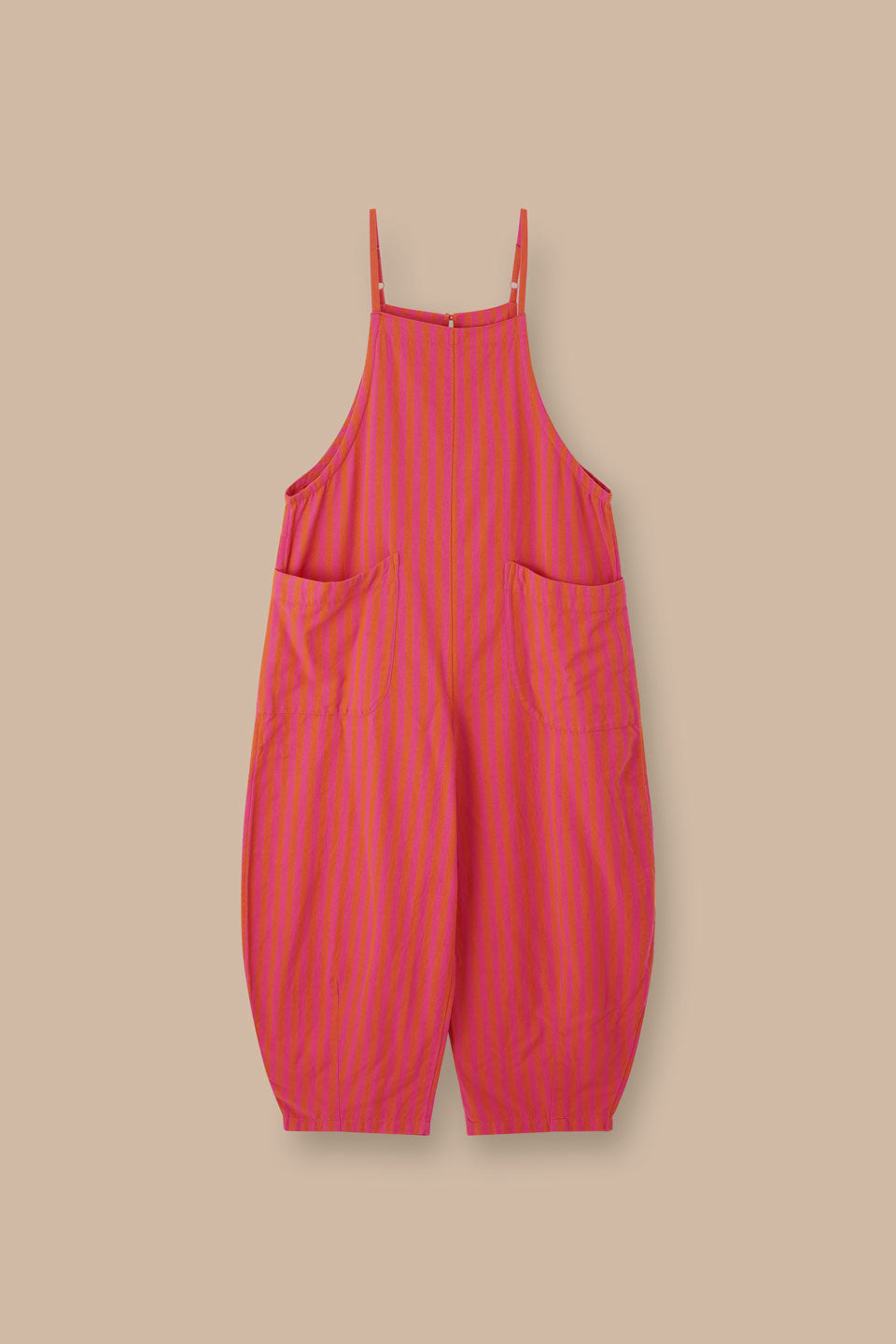 Oaxaca - Cotton Barrel Dungarees in Pink & Orange Stripe