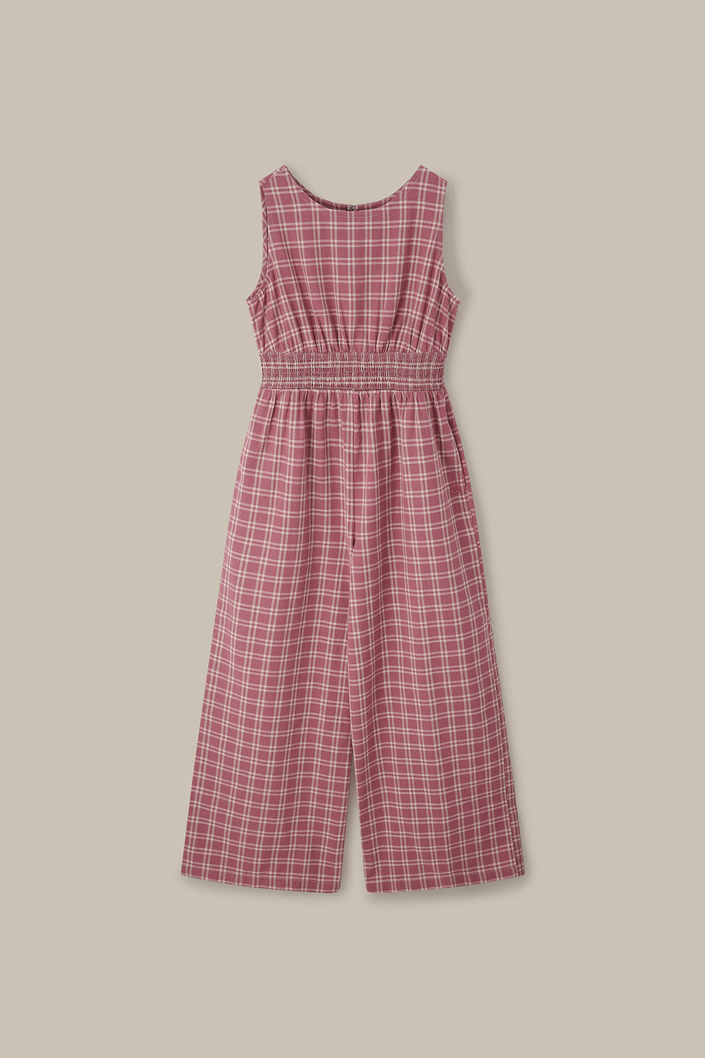 Simone - Cotton & Linen Jumpsuit in Maroon Deco Rose Check