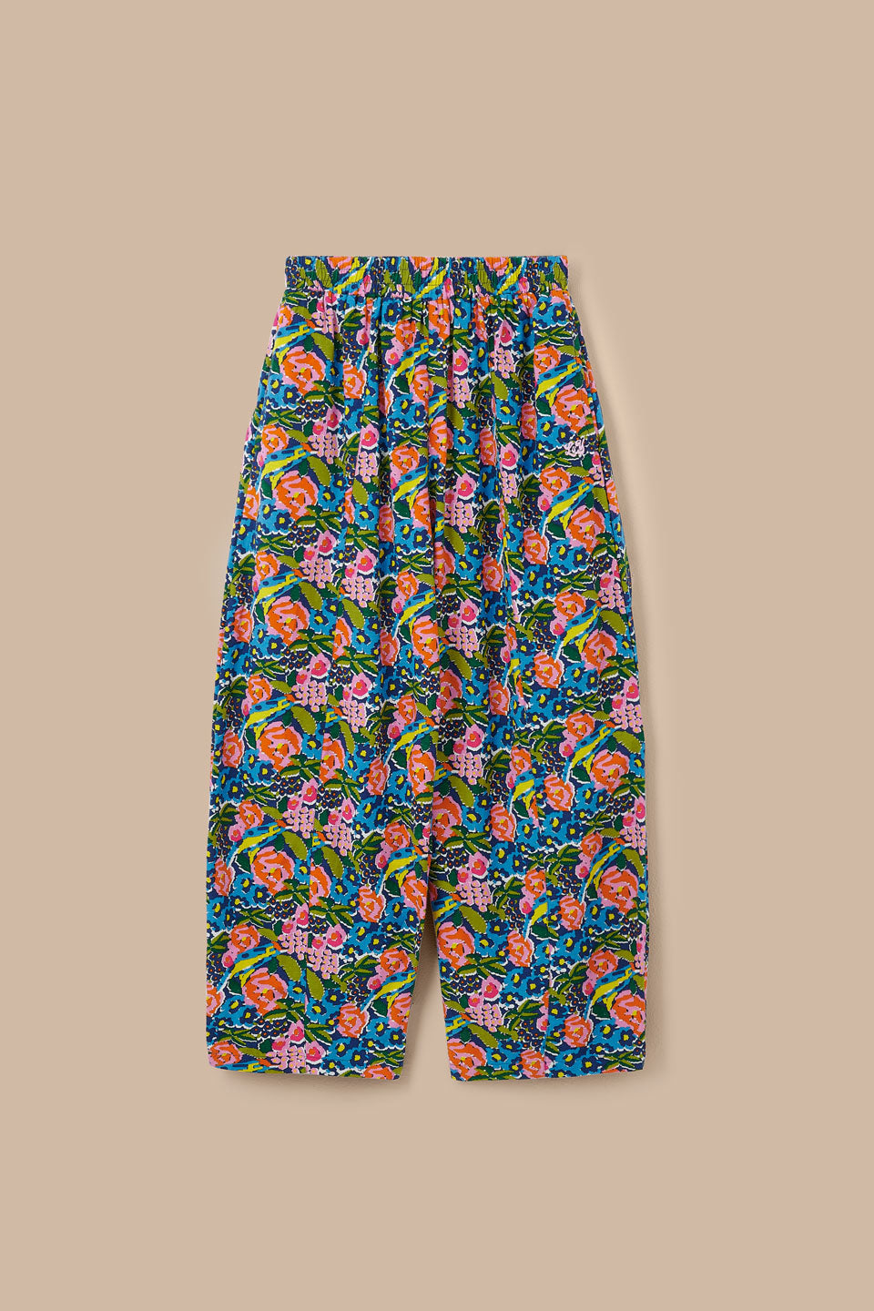 Obregon - Cotton & Viscose Barrel Leg Trousers in Blue Birdie Floral