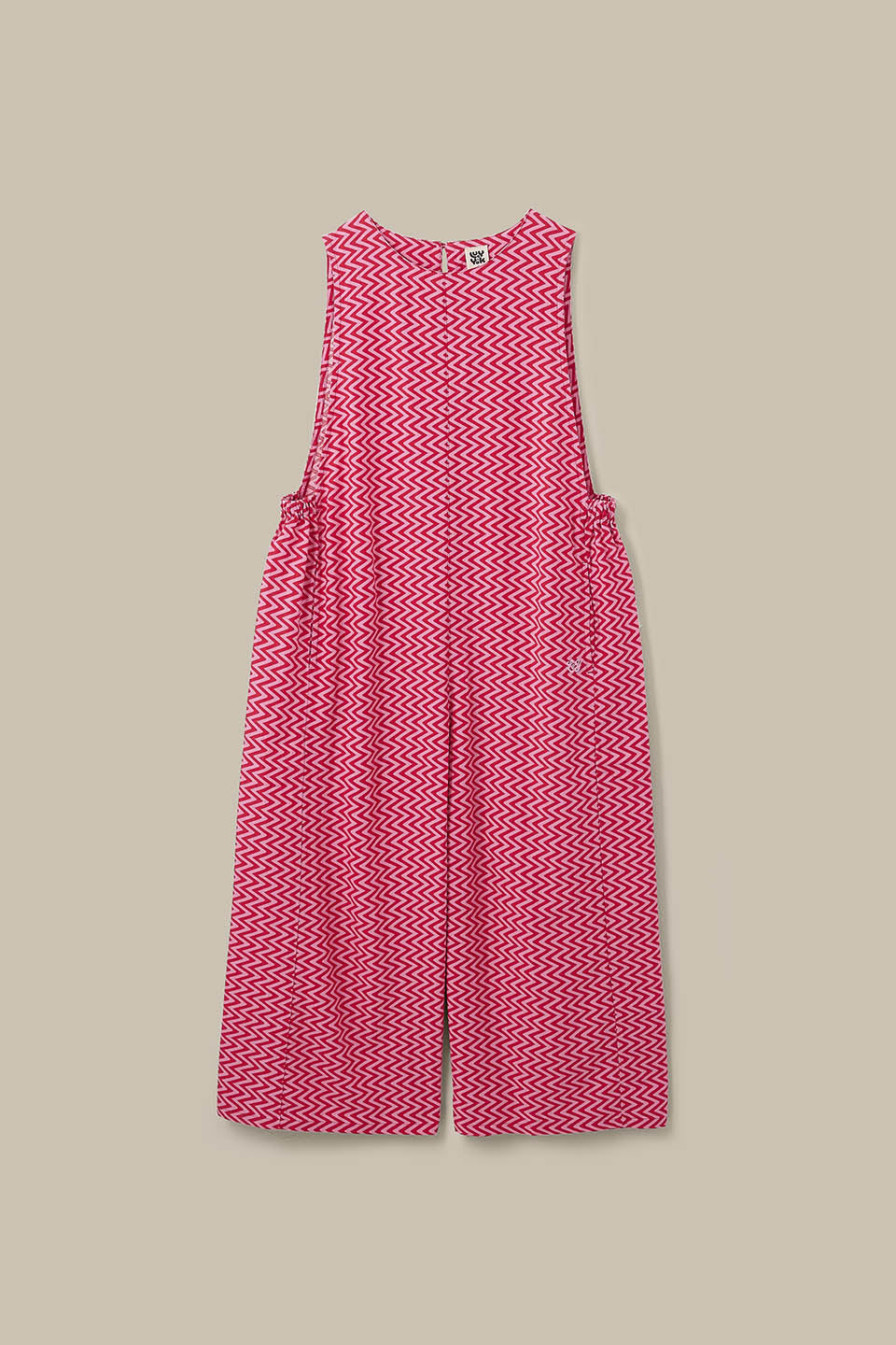 Tilda - Cotton & Viscose Wide Leg Jumpsuit in Pink Zig Zag