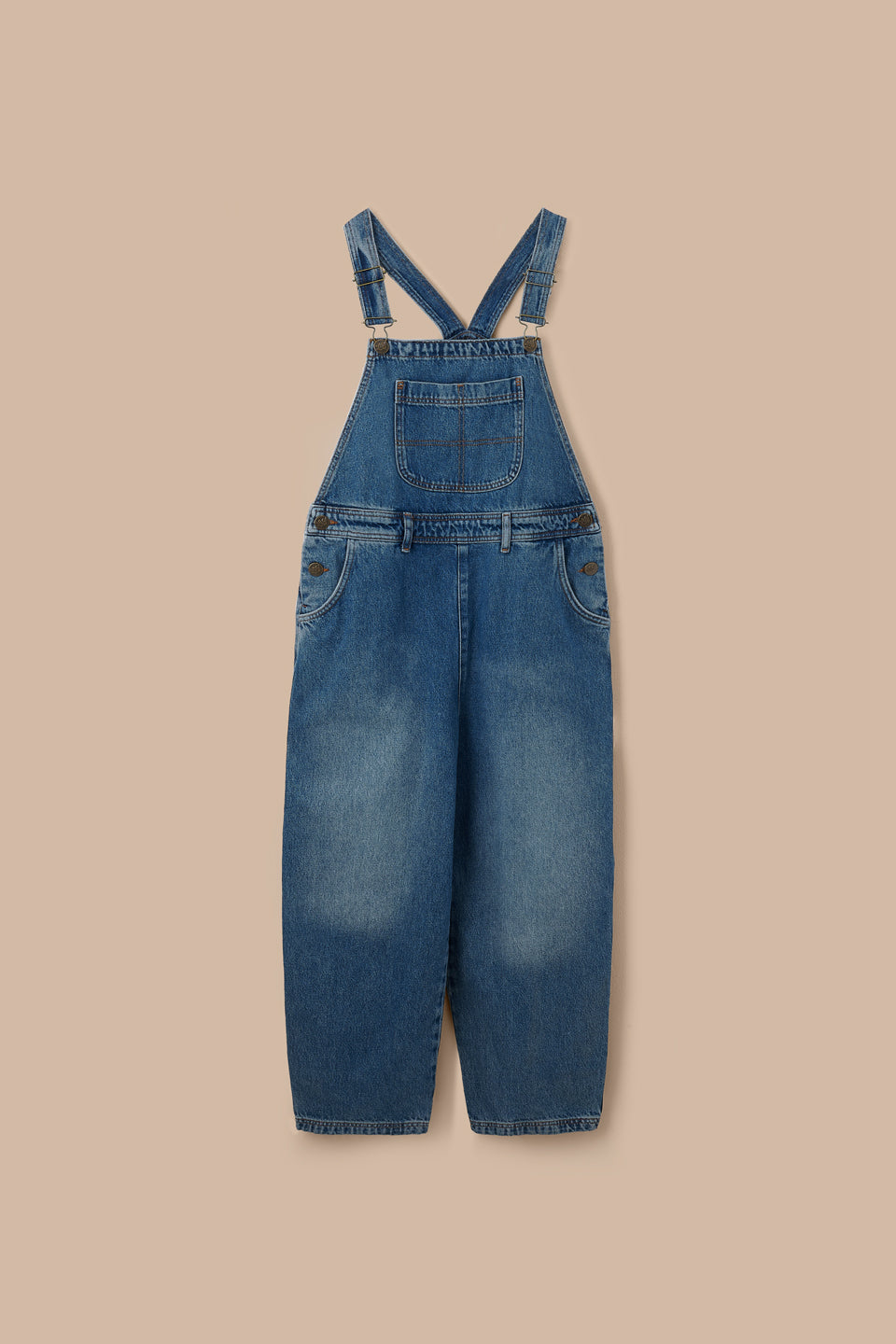 Toluca - Denim Barrel Leg Dungarees in Vintage Wash