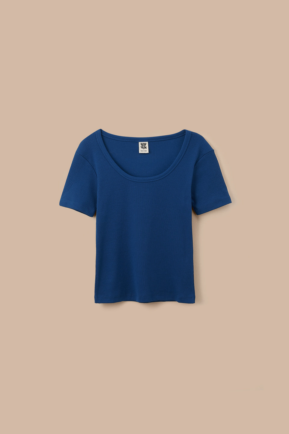Vita - Ribbed Cotton Scoop Neck Short Sleeve T-Shirt in Navy