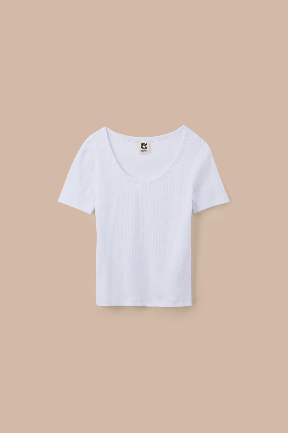 Vita - Ribbed Cotton Scoop Neck Short Sleeve T-Shirt in White
