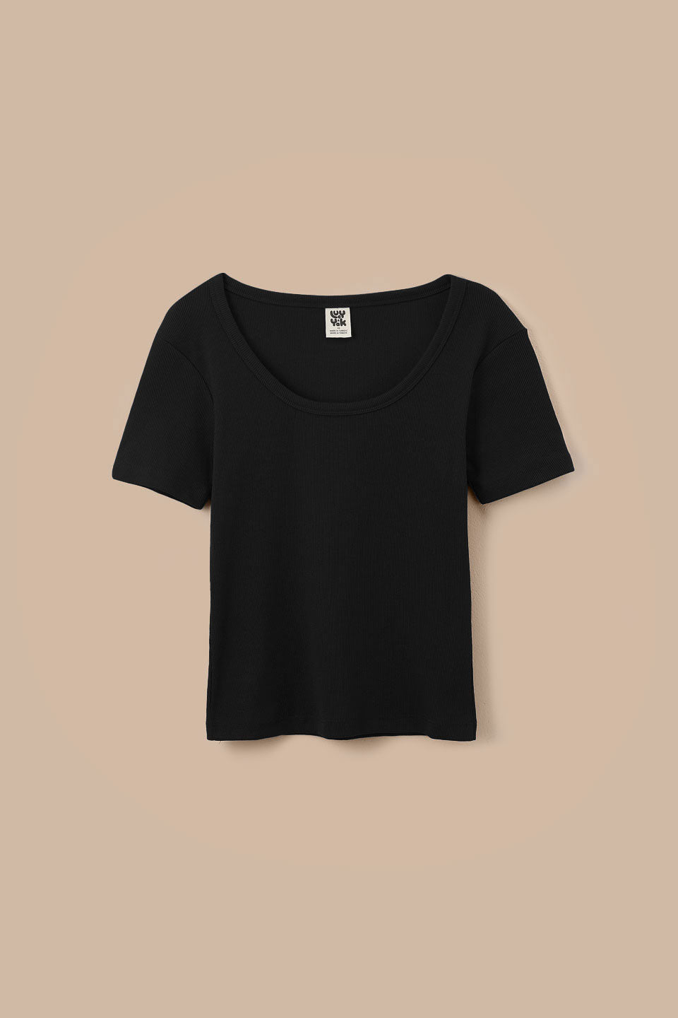 Vita - Ribbed Cotton Scoop Neck Short Sleeve T-Shirt in Black