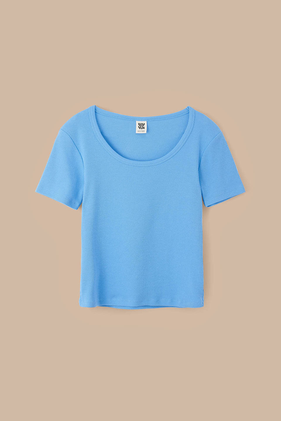Vita - Ribbed Cotton Scoop Neck Short Sleeve T-Shirt in Light Blue