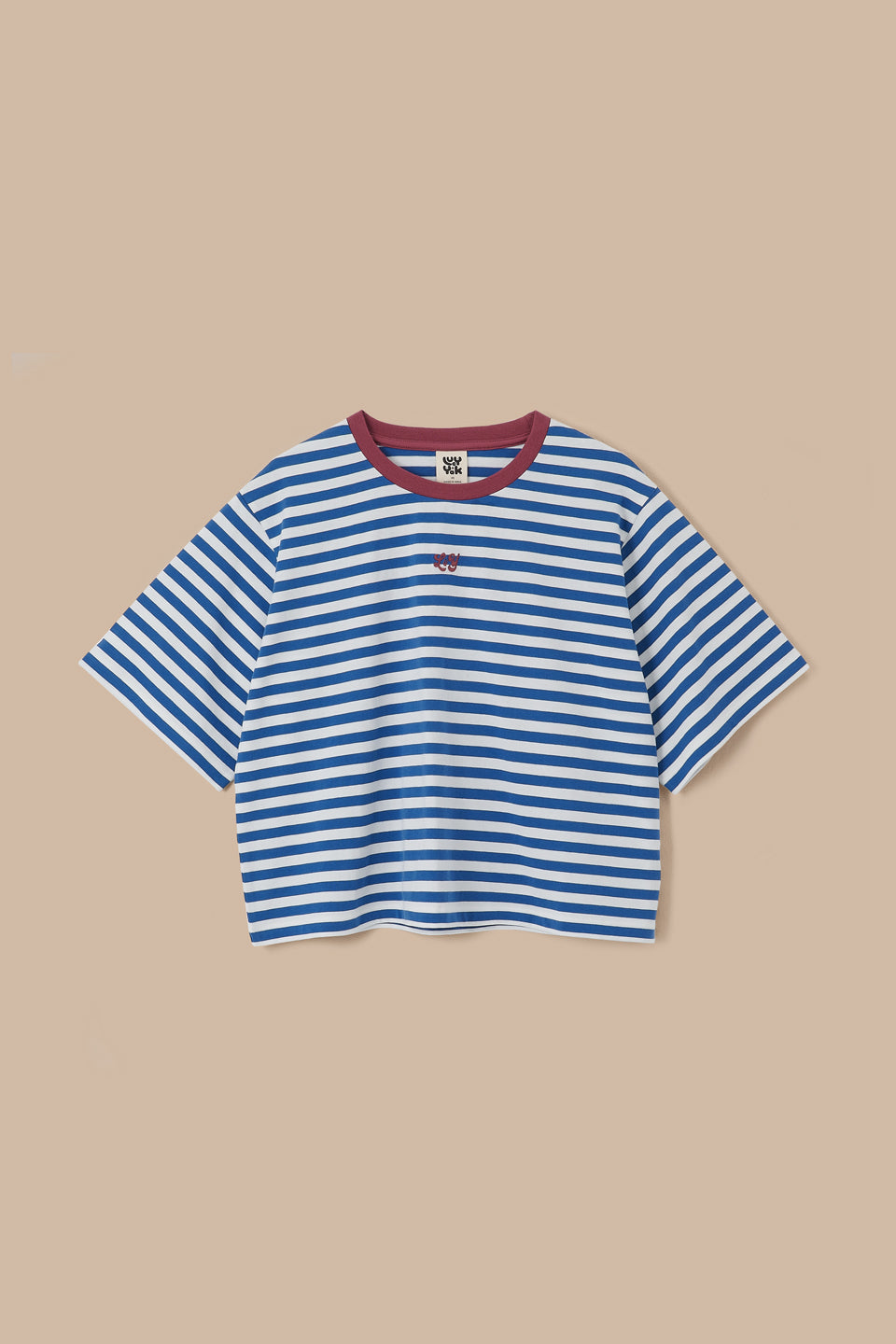 Zayla - Cotton Cropped Boxy T-Shirt in Navy & White Stripe