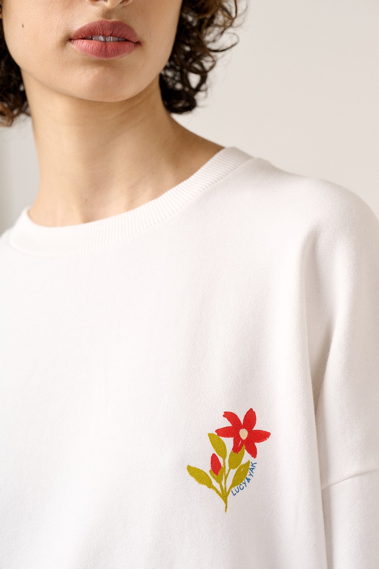 Sutton - Cotton Oversized Sweatshirt in Ecru Birds & Flower Tile