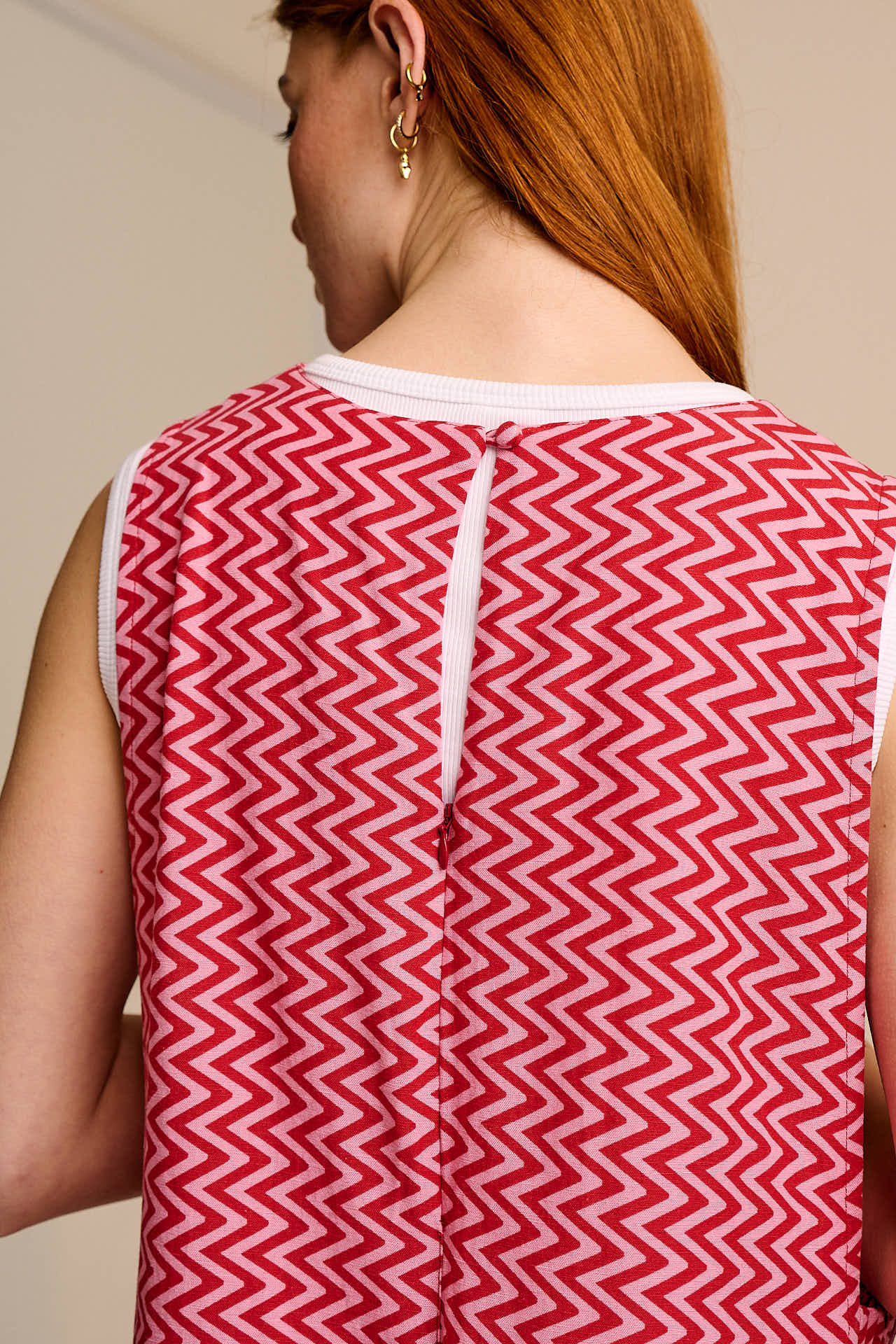 Tilda - Cotton & Viscose Wide Leg Jumpsuit in Pink Zig Zag