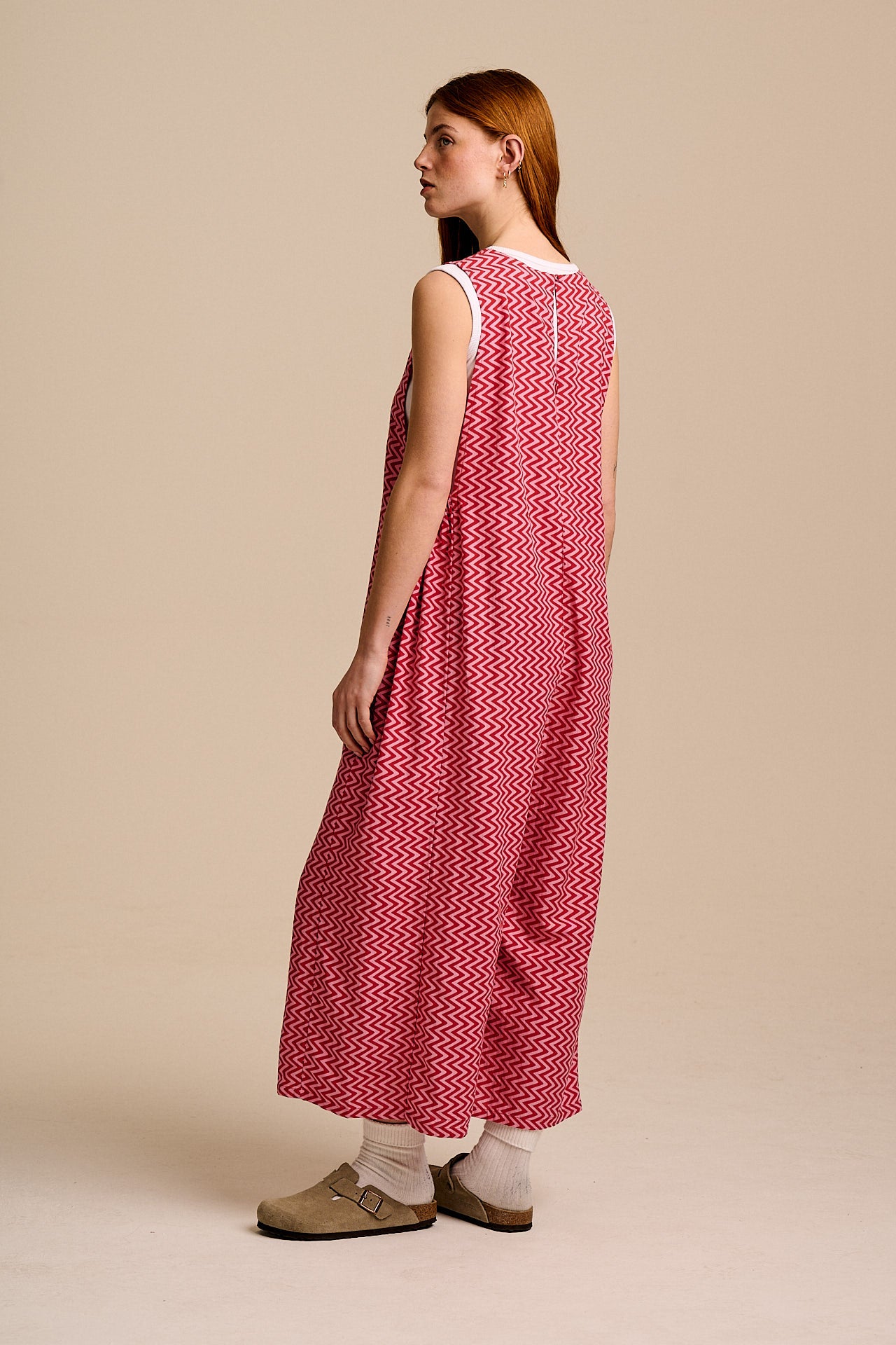 Tilda - Cotton & Viscose Wide Leg Jumpsuit in Pink Zig Zag