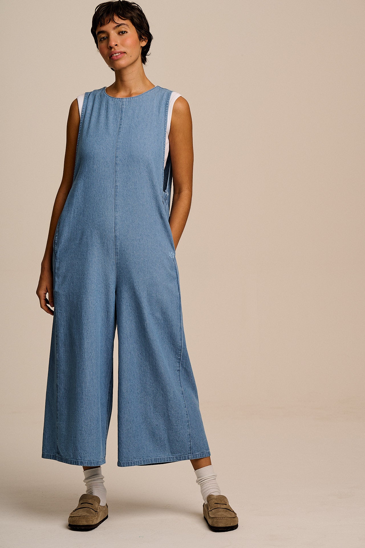 IMPERFECT - Tilda - Cotton Wide Leg Jumpsuit in Light Blue
