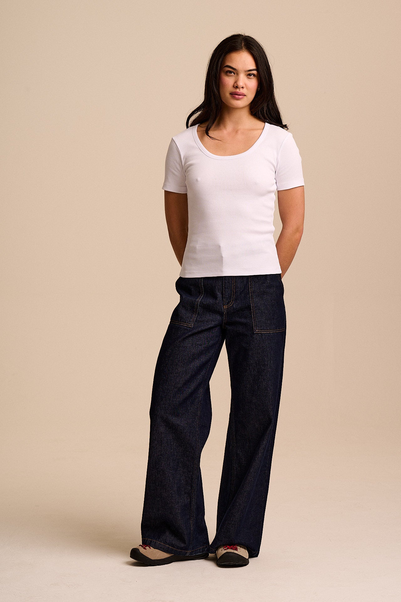 Vita - Ribbed Cotton Scoop Neck Short Sleeve T-Shirt in White