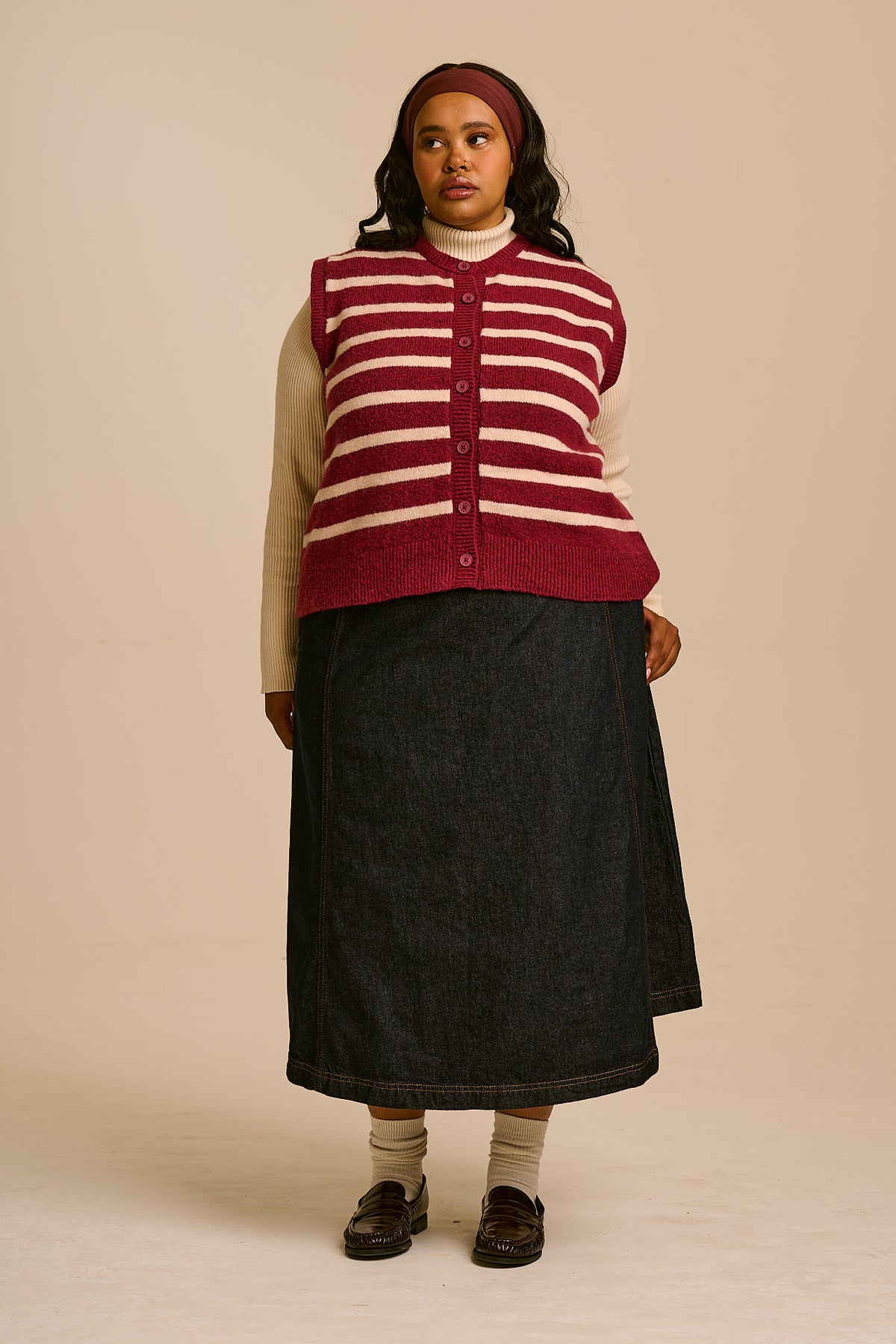 Vivi - Cotton Button Up Knitted Vest in Stripe