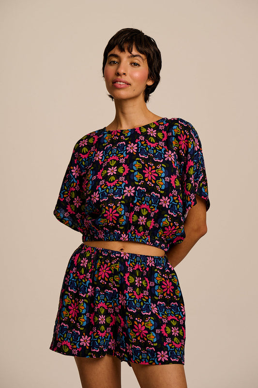 Popan - Cotton Shorts in Artisan Blue Floral
