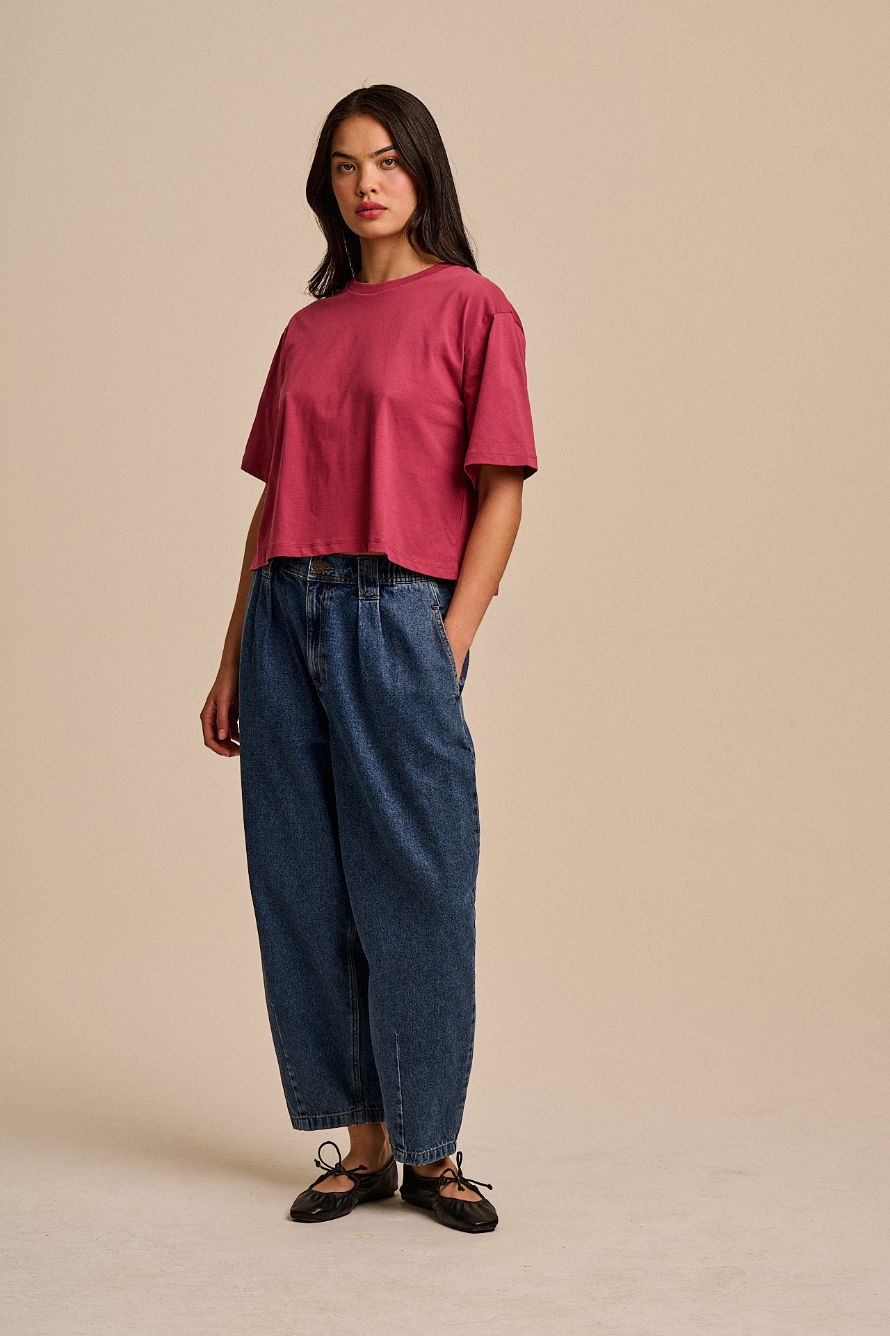 Zayla - Cotton Cropped Boxy T-Shirt in Maroon