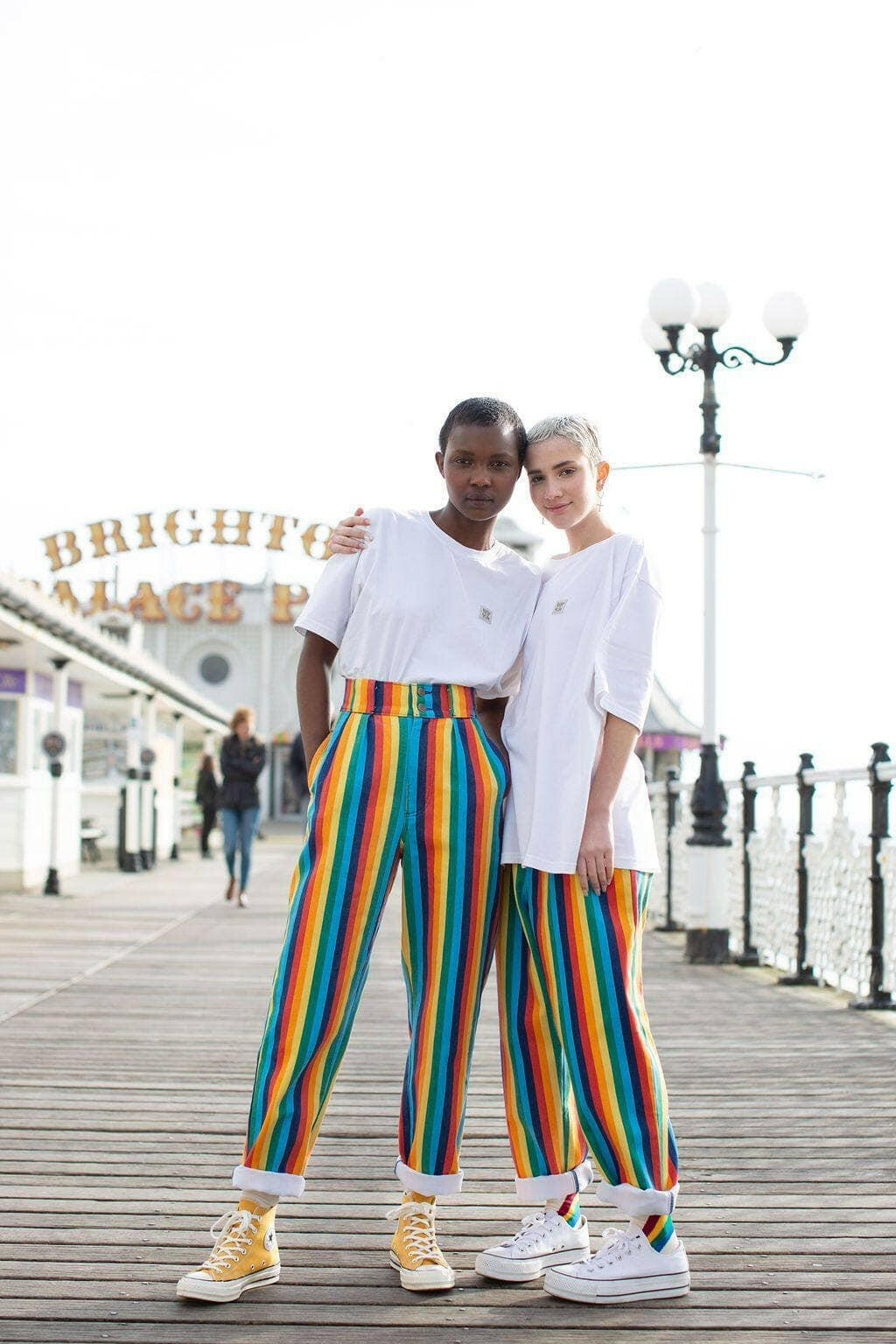 Lucy & Yak trousers 'Addison' High Waisted Organic Cotton Twill Trousers in Rainbow Stripe
